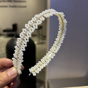 Élégant Serre-Tête Künstliche Perles d'Imitation pour Femmes Alliage d'Or Strass Serre-Tête Cheveux Doux Tressé Floral Accessoire Cheveux Mariée