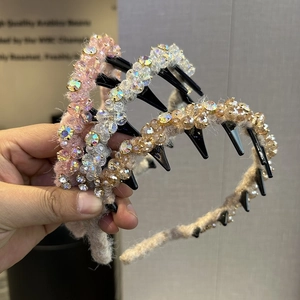 Koreanischer Stil Kristall Strass Plüsch Stirnband Mit Rutschfesten Zähnen Retro Eleganter Haarreif Damen Mode Haarschmuck