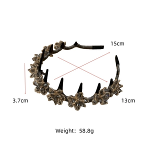 Detail showing the 15cm diameter crystal flower headband with measurements and dimensions