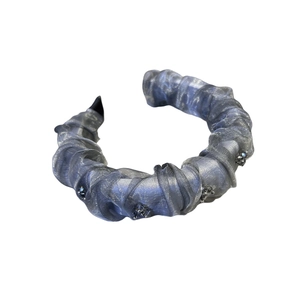 Elegant grey pleated organza headband with sparkling crystals for high cranial top look