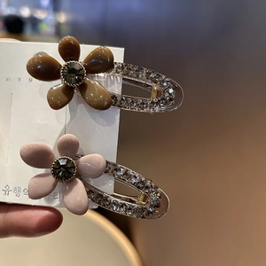Pinces à cheveux vintage en forme de fleur avec strass rose et marron pour femme