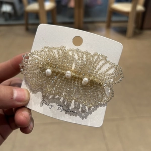 Luxus Handgefertigte Kristall Künstliche Perlen Haarklammer Champagner Kunstperle Blattform Entenschnabel Clip Für Damen Haarschmuck