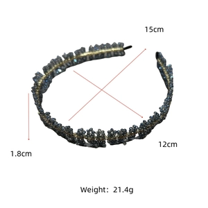 Détails des dimensions du serre-tête floral fait main avec cristaux et fils métalliques