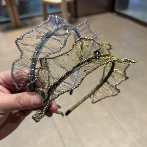 Handmade Crystal Beaded Hairband Luxury Mesh Weave Rhinestone Alice Band Fashion Vintage Party Hair Accessories For Women