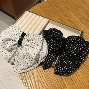Vintage Polka Dot Mesh Large Bow Hair Claw Clip Korean Style Sweet Chiffon Ponytail Holder Fashion Headwear For Women