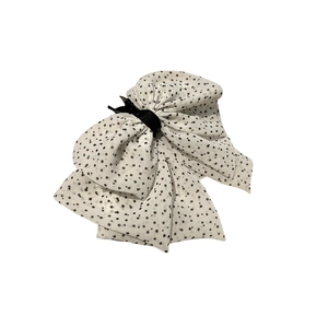 Vintage white polka dot mesh bow hair clip with multi-layer design for women