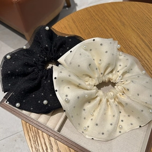 Chouchous en Résille à Pois Avec Künstliche Perles d'Imitation Grands Élastiques en Organza pour Queue de Cheval Accessoires Cheveux Femmes