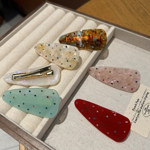 Set of 6 minimalist colorful rhinestone hair clips in resin and gold-tone metal finish