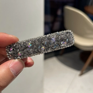 Elegant rectangle hair clip with sparkling grey crystals and iridescent rhinestones