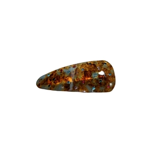 Elegant amber tortoise shell hair clip with colorful rhinestones in a teardrop design