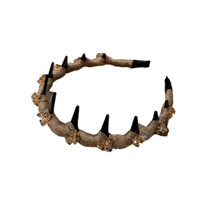 Mesh wavy headband with black spikes and amber crystals for high cranial top hair style