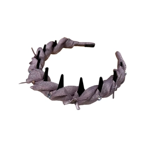Purple satin spiked headband with sparkling crystals for elegant hair styling