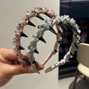 Retro Satin Crystal Beaded Headband With Non-Slip Teeth Rhinestone Faux Artificial Pearl Hair Band For Women Party Hair Accessories