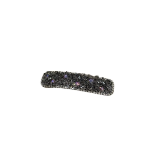 Luxurious rectangular hair clip with black textured stones and crystal rhinestone border