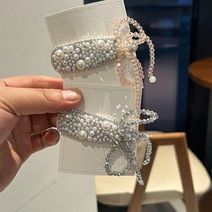 Elegant Crystal Artificial Pearl Flower Hair Clip Handmade Bowknot Side Hair Accessory For Women Girls Luxury Fashion Hair Styling
