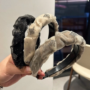 Serre-Tête Plissé en Maille de Style Coréen Avec Motif Papillon et Étoile en Strass Serre-Tête Antidérapant Élégant pour Femmes