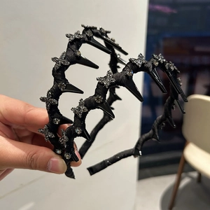 French Style Black Plush Velvet Rhinestone Butterfly Headband High Top Padded Hair Hoop For Women Fashion Hair Accessories