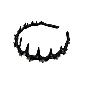 French velvet headband with rhinestones and punk black spikes for elegant hair styling