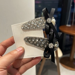 Luxurious Rhinestone Bow Hair Clip French Vintage Water Drop BB Clip With Faux Artificial Pearl Elegant Side Hair Accessory For Women