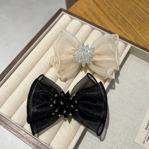 Pince à Cheveux avec Nœud en Organza Style Baroque pour Femme Élégante Pince Bec de Canard en Strass Accessoires de Mode
