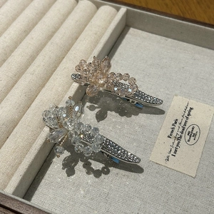 Barrettes à fleurs en cristal de luxe avec strass en rose champagne et clair