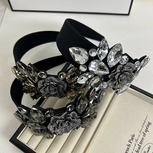 Baroque Luxury Rhinestone Flower Headband For Women Vintage Wide Full Crystal Rose Floral Party Wedding Hair Accessories
