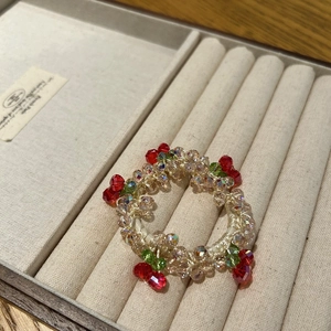 Elegant cherry crystal beaded elastic bracelet and hair tie with champagne glass beads