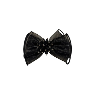 Pince à cheveux élégante en organza noir avec nœud et ornement d'étoile en strass