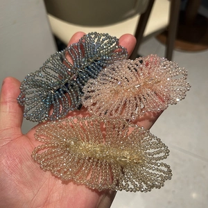 Luxury Handmade Woven Crystal Beaded Hair Clip Leaf Shape Elegant Champagne Blue Pink Fashion Hairpin For Women Party