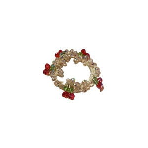 Champagne crystal beaded hair scrunchie with red cherry charms for women stylish accessory