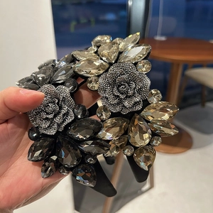 Luxury Baroque wide headband with full floral rhinestones and vintage crystal embellishments