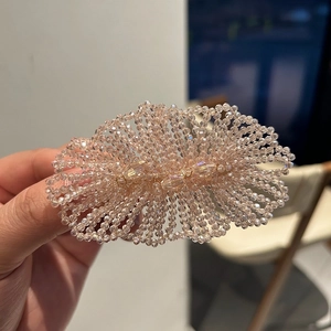 Luxurious handmade woven crystal hair clip with pink beaded duckbill hairpin design