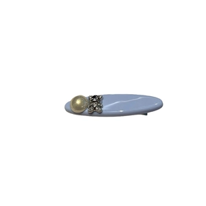 Light blue oval hair clip with faux pearl and sparkling rhinestone bear pendant charm