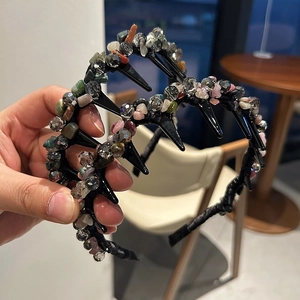 Fascia per Capelli Punk in Cristallo e Pietra Frantumata Per Donna Cerchietto Intrecciato a Mano Gotico con Borchie