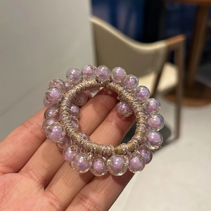 Sparkling jelly purple bead hair tie with shimmering metallic elastic band for women