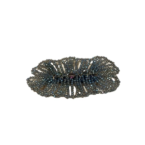 Luxury hand-woven crystal beaded hair clip with navy blue faceted beads and iridescent pearls