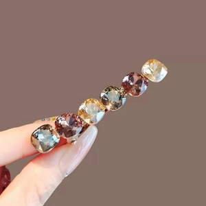 Elegant Purple Rhinestone Hair Clip For Women Korean Style Zinc Alloy Square Crystal Inlaid Duckbill Clip Hair Accessory
