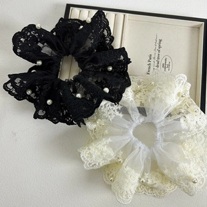 Chouchou Élégant en Dentelle et Künstliche Perles Français Grand Élastique à Cheveux en Maille Brodée Corde à Cheveux Florale Rétro Accessoires de Cheveux pour Femmes