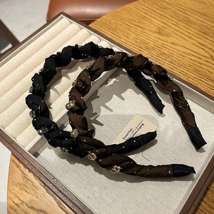 Elegant woven rhinestone headbands in black and brown with integrated mini hair clips