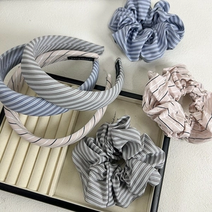 Korean Style Striped Fabric Padded Headband And Scrunchie Set Minimalist Handmade Hair Accessories For Women Daily Casual