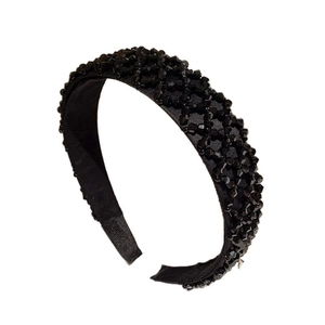 Serre-tête large en perles noires à facettes avec cristaux pour un look de fête rétro luxe