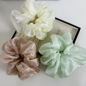 Chouchous en Organza et Satin Style Français Oversize Élégant Anneau de Cheveux Plissé Brillant Bandeau Élastique Accessoires Femme