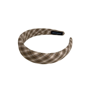 Serre-tête rembourré en tissu à carreaux marron et beige de style rétro anglais