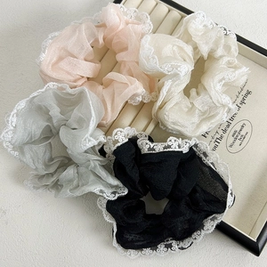 French Style Lace Organza Scrunchie Floral Hair Tie Elegant Ponytail Holder Women Girls Hair Accessories Jewelry Hairwear