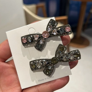 Korean Shiny Rhinestone Bowknot Hair Clip For Women Luxury Alloy Duckbill Clip Elegant Side Hairpin Hair Accessories
