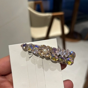 Elegant Korean Style Rhinestone Hair Clip Alloy Duckbill Clip With Artificial Pearl Floral Hairpin For Wedding Party Women