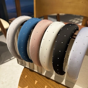 French Style Padded Satin Headband For Women Elegant High Cranial Top Sponge Hairband With Sparkling Rhinestone Accessory