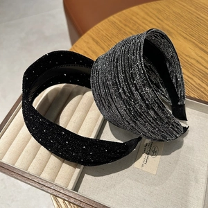 Lot de serre-tête noir brillant à strass et accessoire de cheveux en tissu argenté