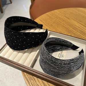 Serre-tête Élégant à Bord Large pour Femmes Simple Brillant Strass Anneau de Cheveux Mode Tissu Anti-dérapant Accessoires