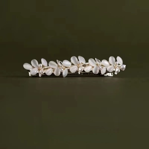 Eleganter Katzenaugenstein Weizenähre Haarspange Vergoldet Legierung Blatt Künstliche Perle Entenschnabel-Clip Für Damen Braut Bankett Haarschmuck